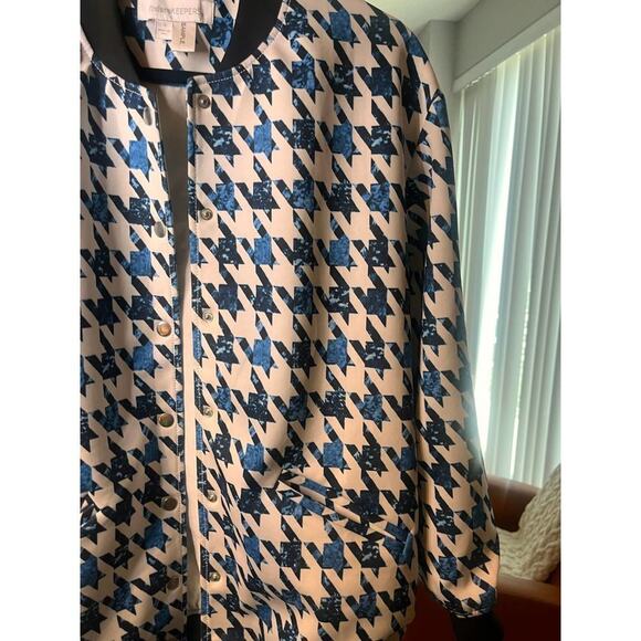 Finders Keepers Womens Blue Houndstooth Bomber Jacket Small - Picture 3 of 7